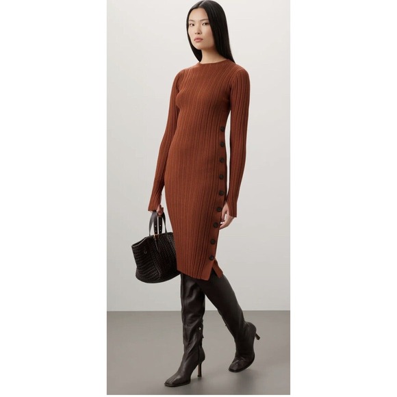 Adam Lippes Collective Side Button Midi Sweater Dress Rust Size Small - Picture 1 of 9